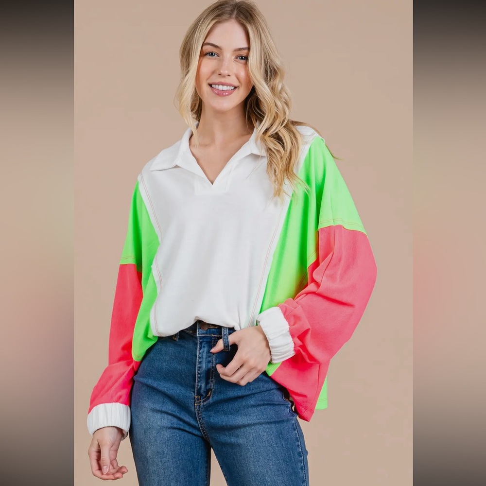 Contrast Collared Oversized Sweatshirt